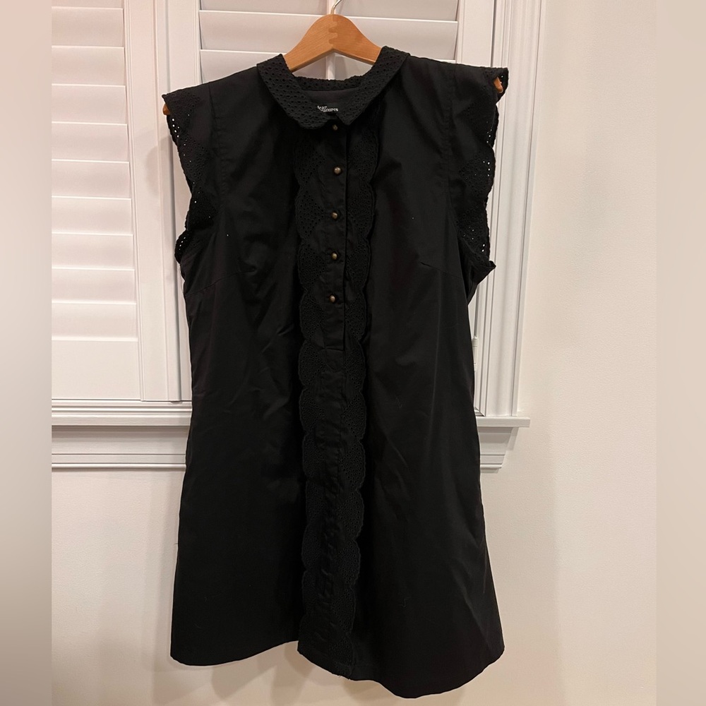 Anthropologie Dear Creatures Mini Dress Trinette Raven Eyelet Lace Poplin Size L - Picture 3 of 4